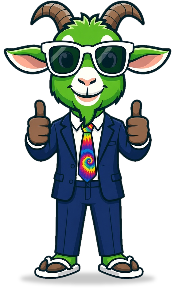 Green Goat giving a thumbs up